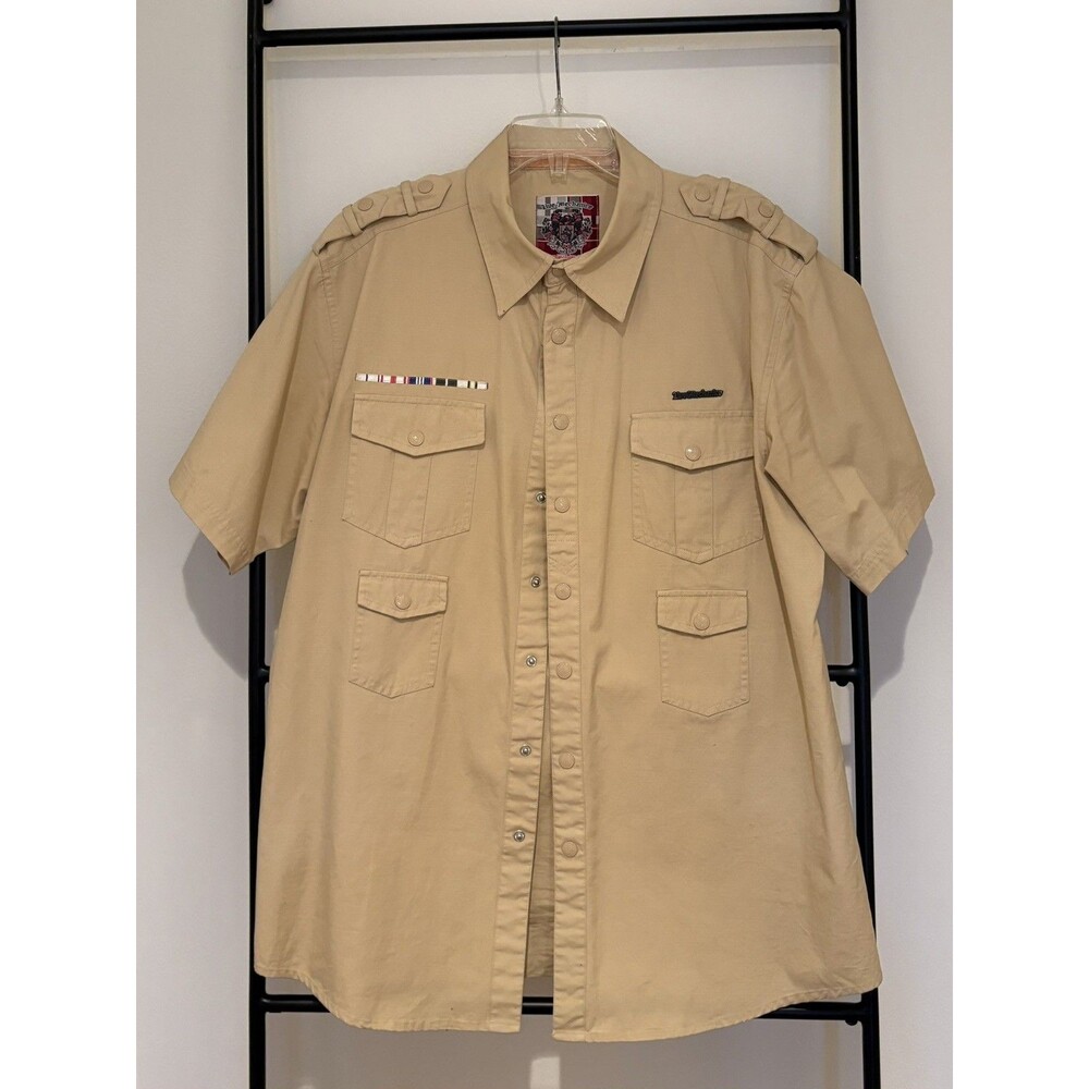 NWOT Live Mechanics short sleeve shirt snap front and pockets, cotton, 2X, beige